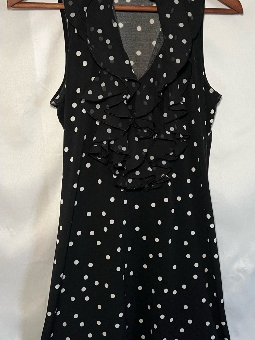 White House Black Market Black Blouse with White Polka Dots